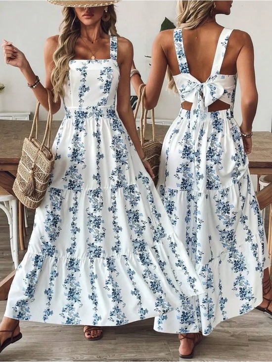 Dresses & Skirts - Plus size White and Blue Floral Maxi NEW